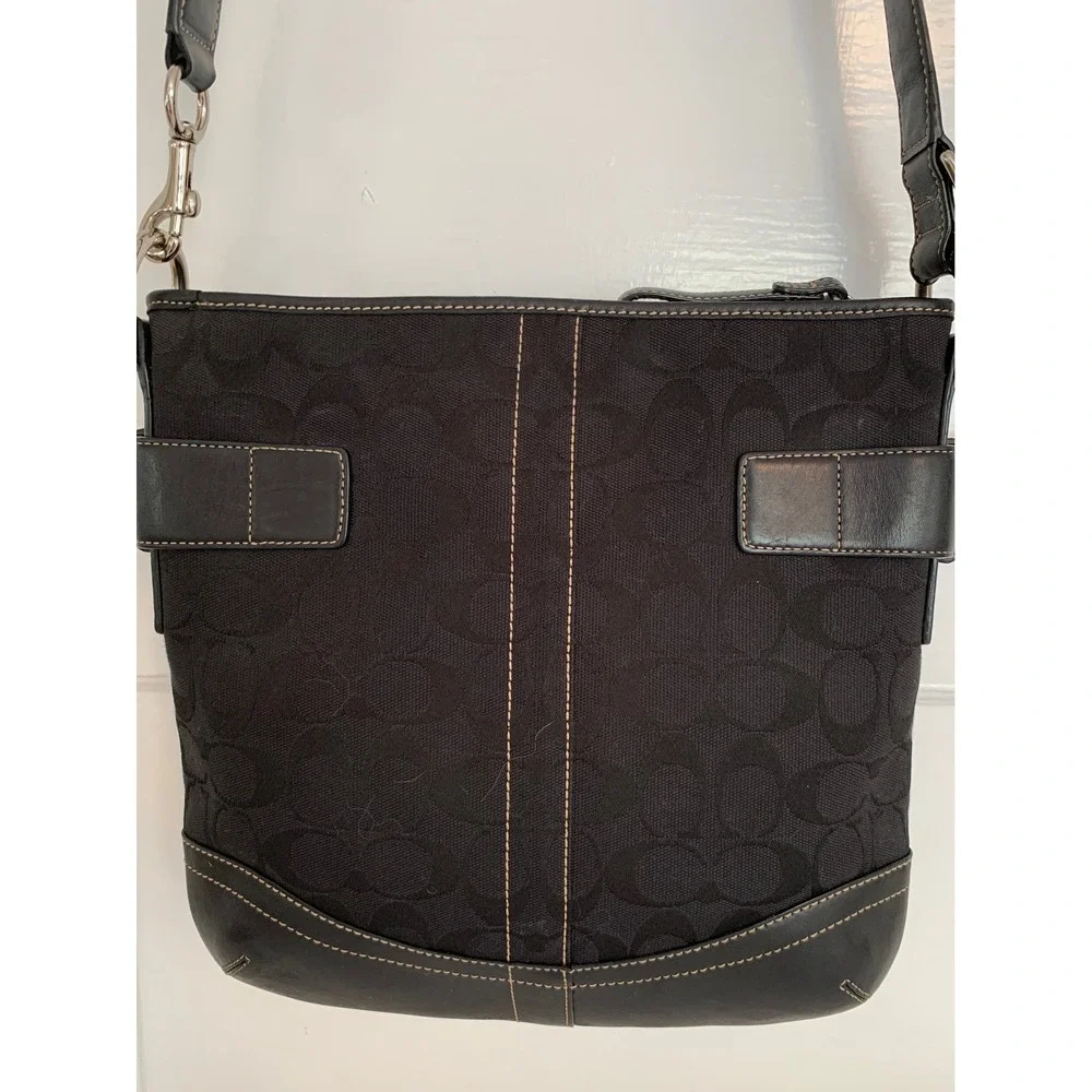 Vintage Coach Black Monogram Canvas Soho Duffle Shoulder Bag Silver Buckles - Picture 3 of 16